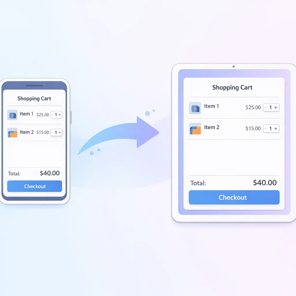 Illustration of cross‑device app handoff from phone to tablet