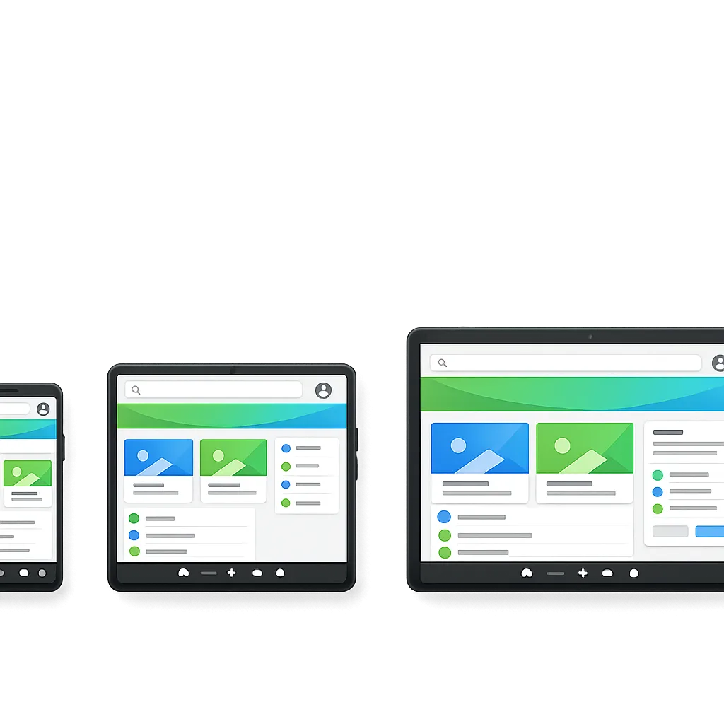 Illustration of Android UI adapting across phone, foldable, and tablet