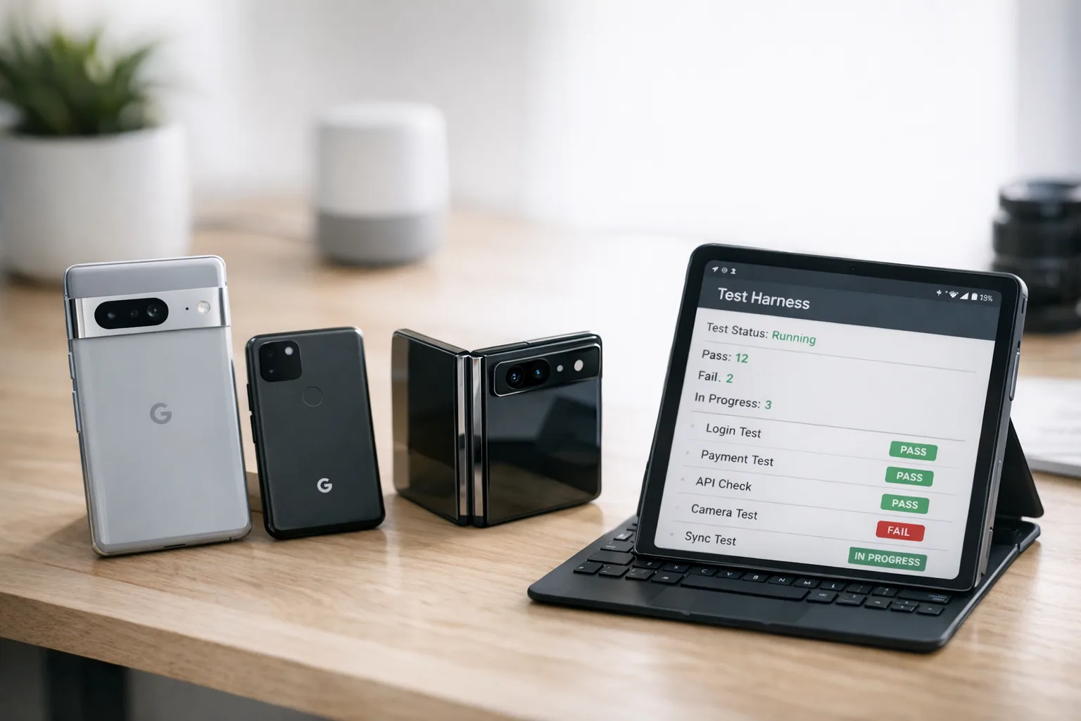 Android devices in a test lab running Android 17 beta