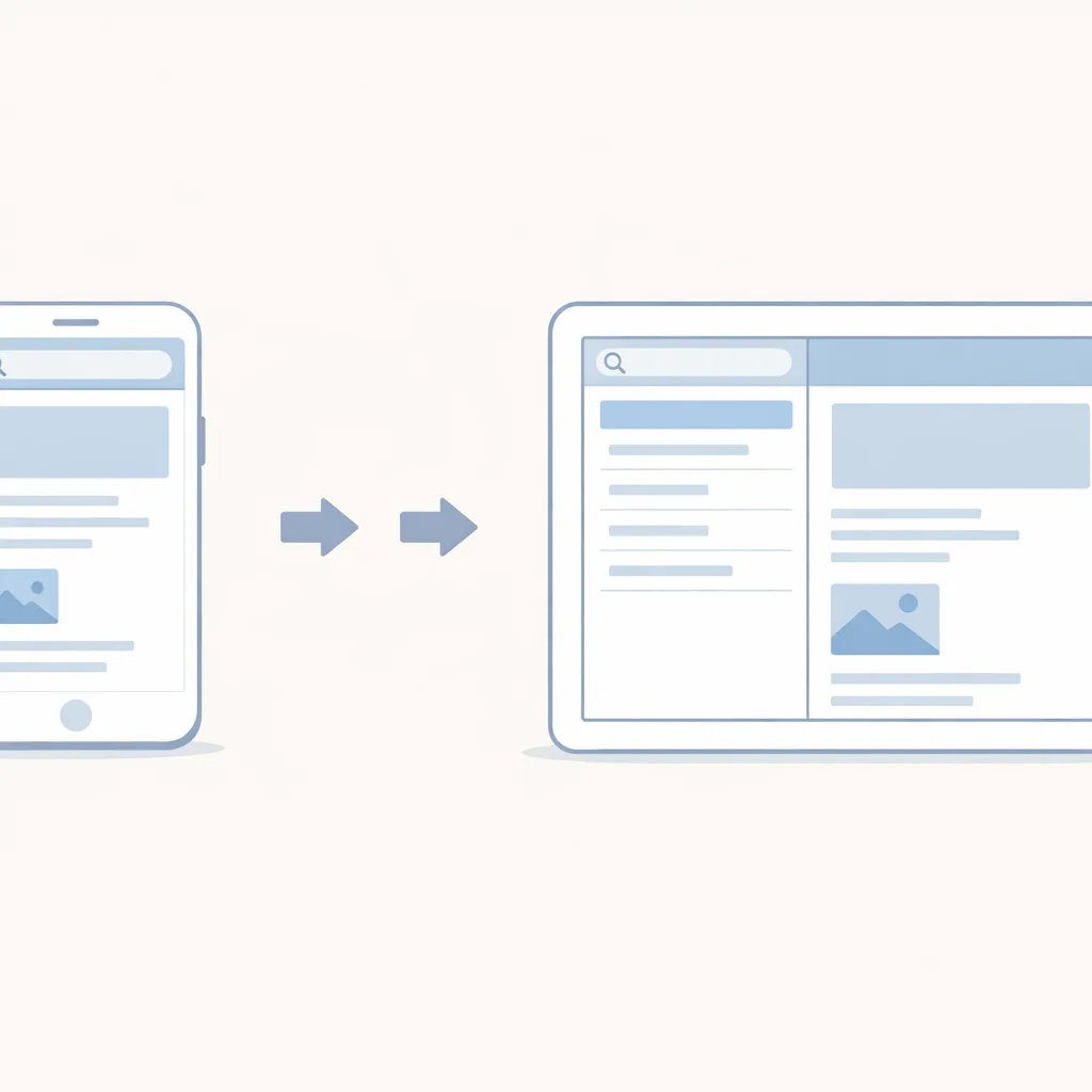 Illustration of adaptive Android layout from single pane to two‑pane