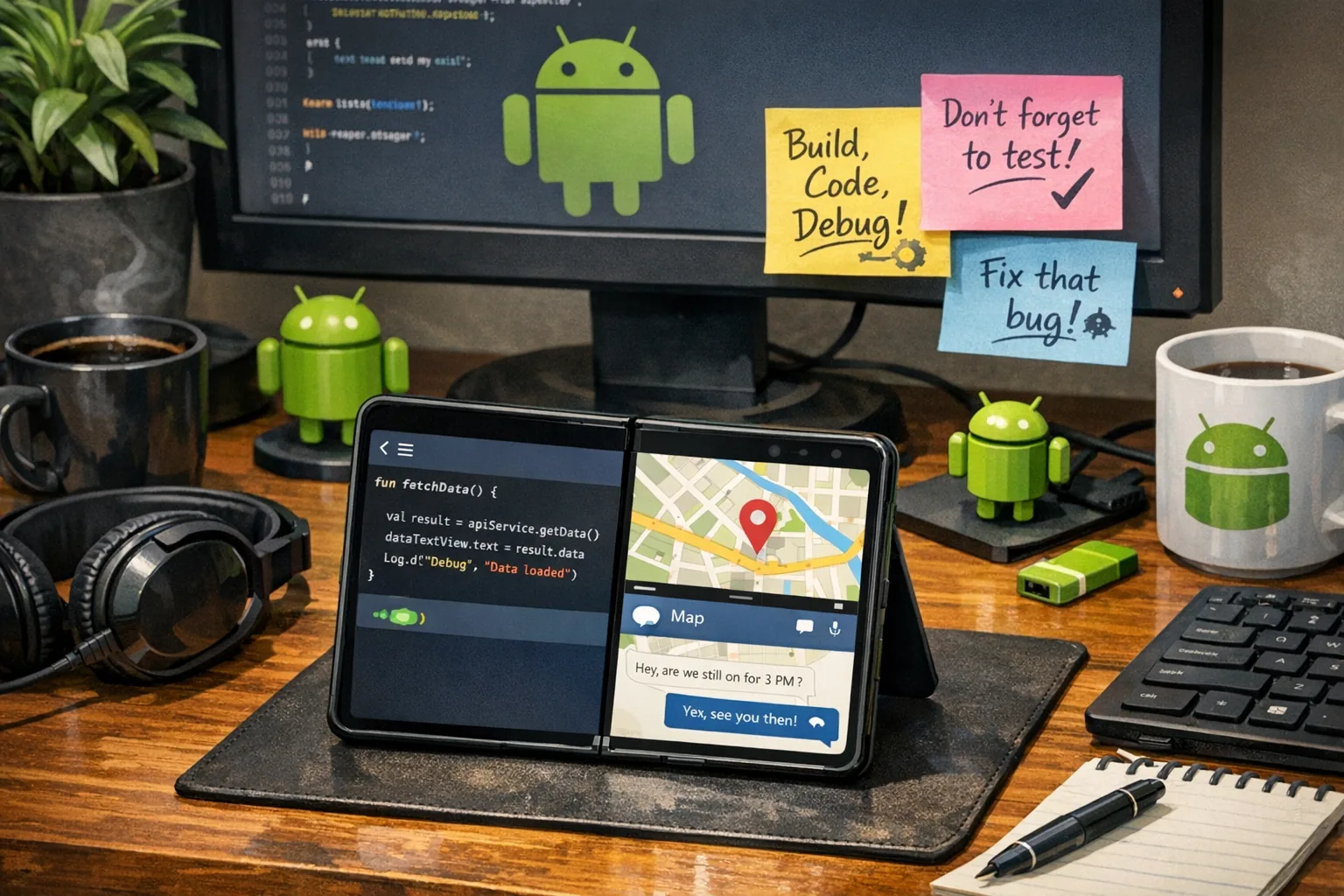 Android development workspace with foldable device and resizable windows