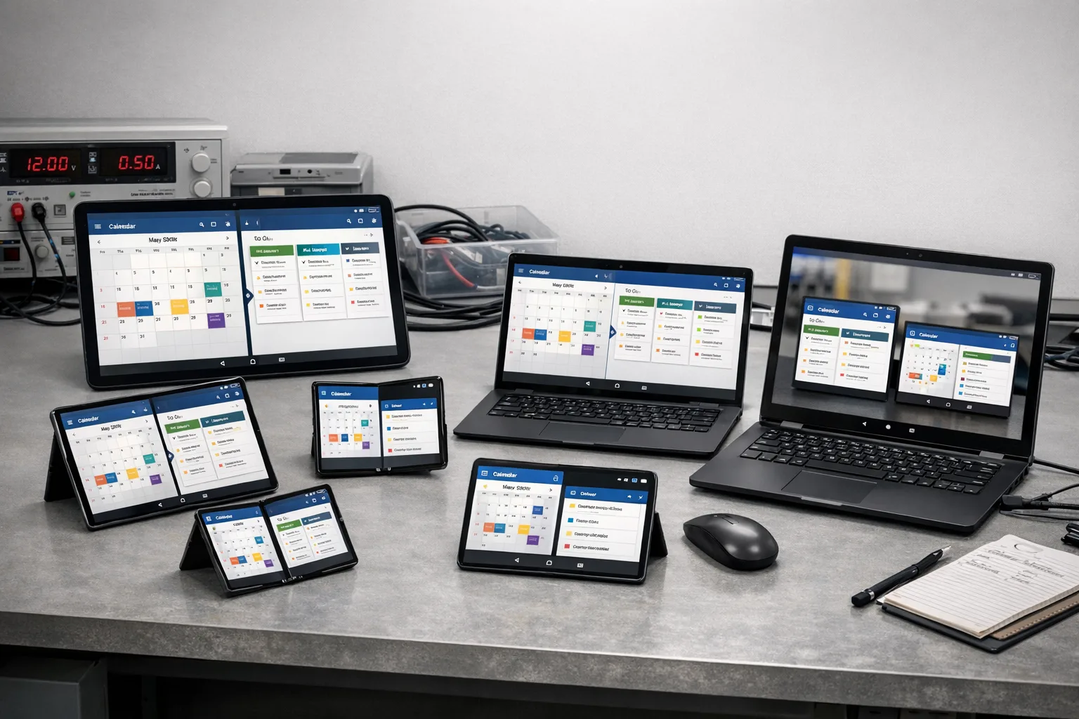 QA lab testing Android apps across large screens and windowed modes