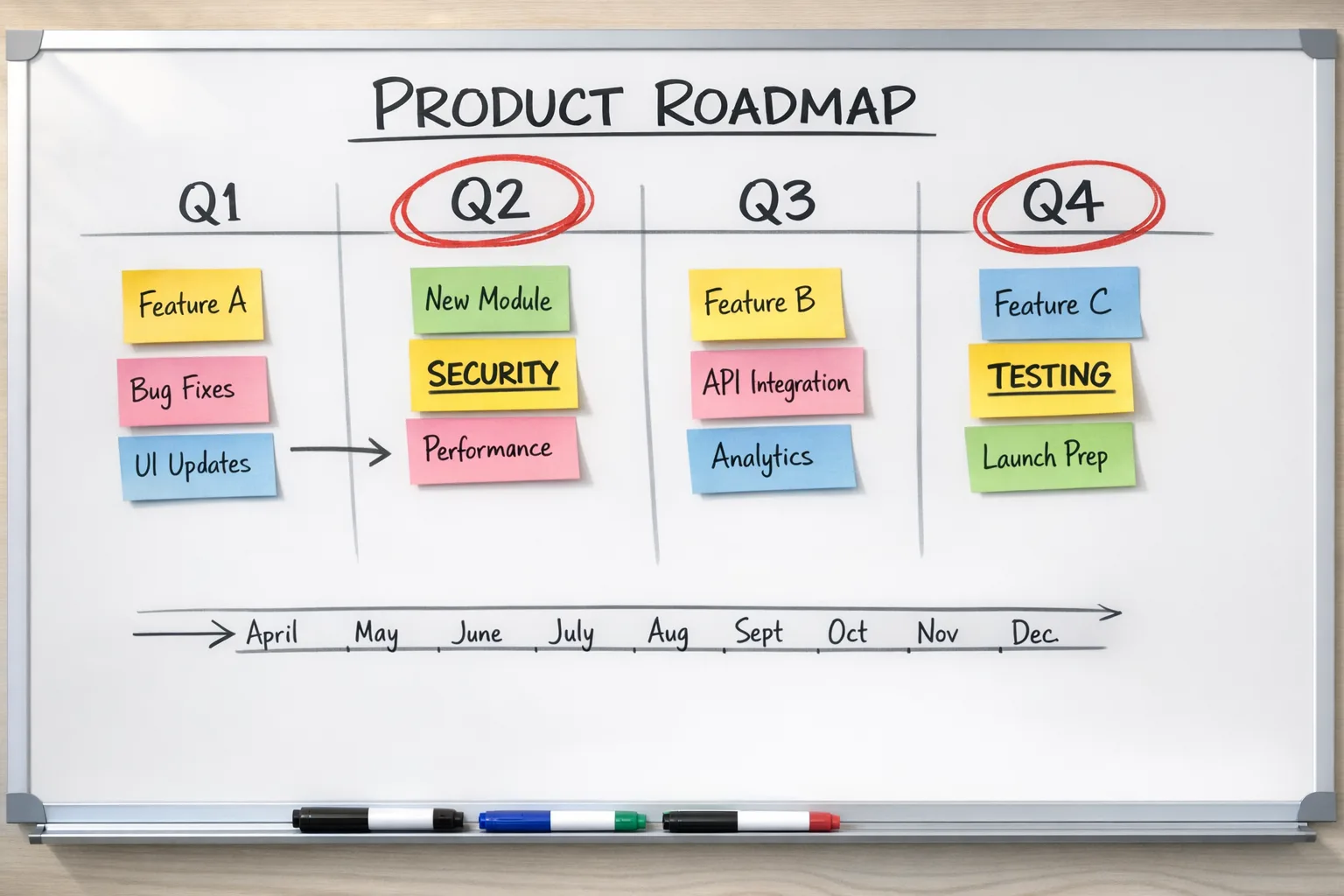 Product roadmap with Q2 and Q4 Android intake milestones circled
