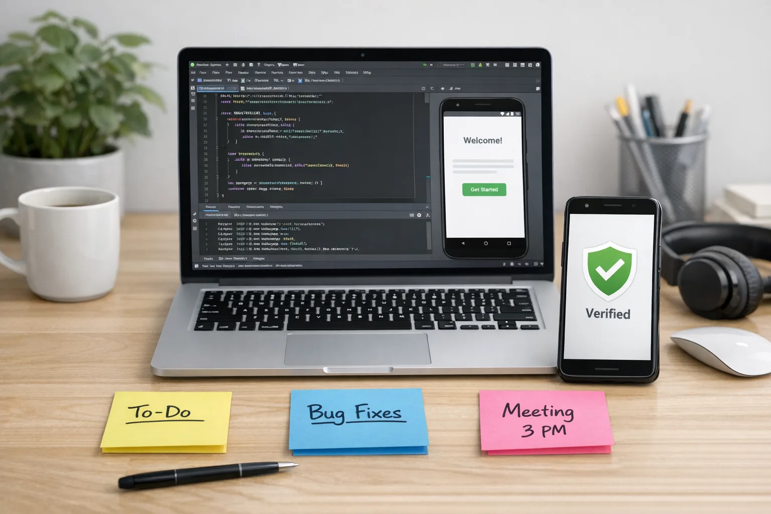 Developer desk with Android verification reminders for March and Sept 2026