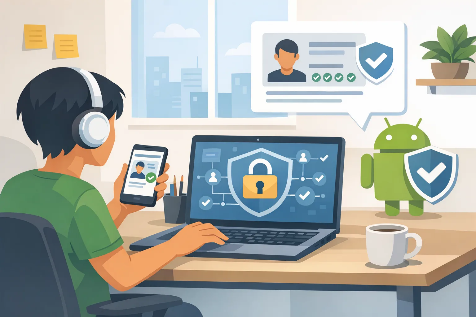 Developer completing Android verification with security lock icon