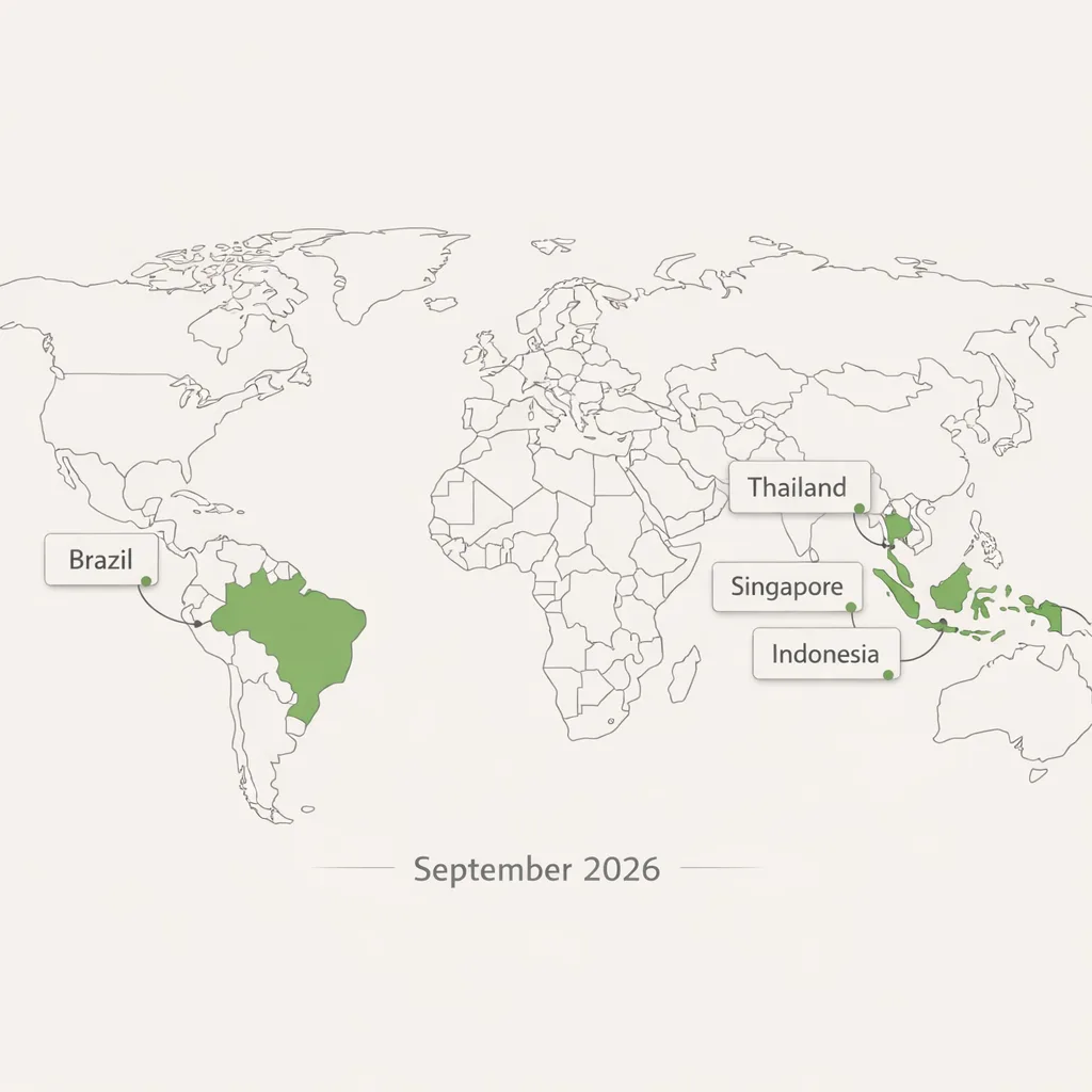 Map highlighting the first four enforcement countries for September 2026