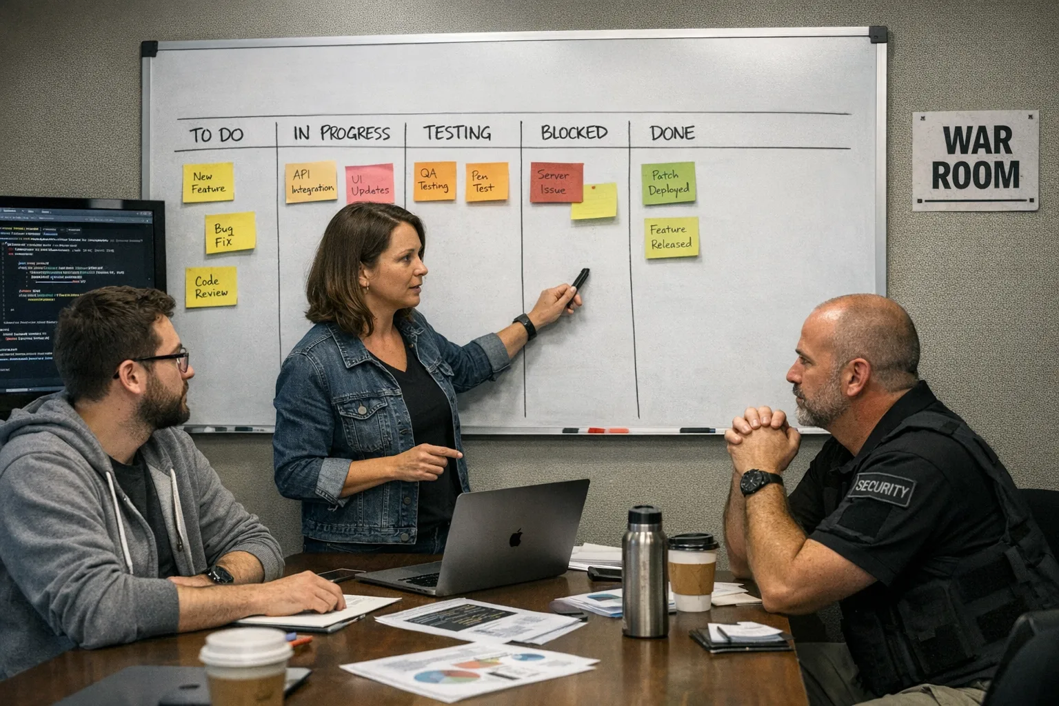 Team planning Android developer verification tasks on a kanban board