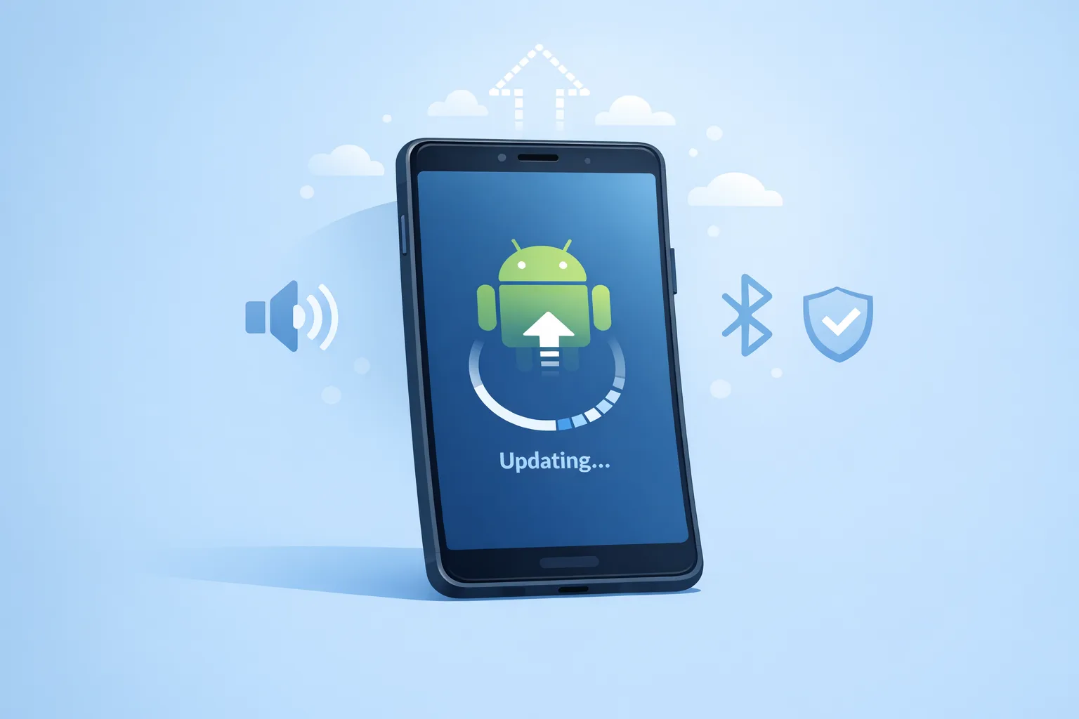 Android phone receiving a security update with audio and Bluetooth icons