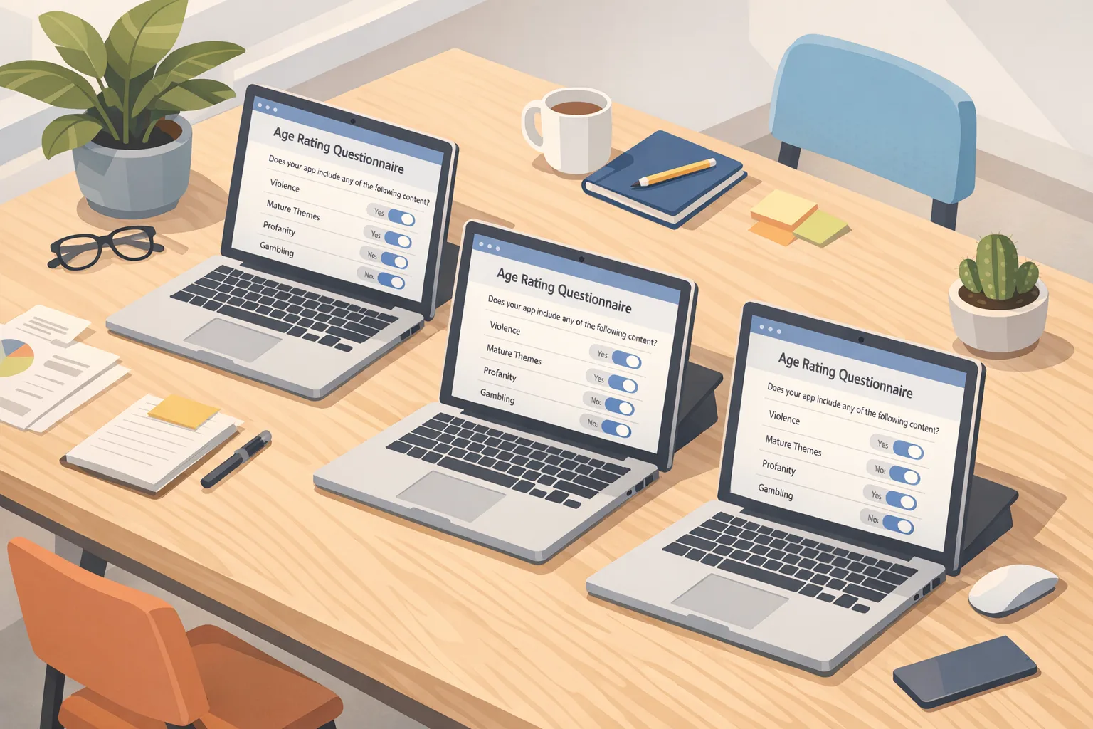 Team reviewing a generic age rating questionnaire in a console