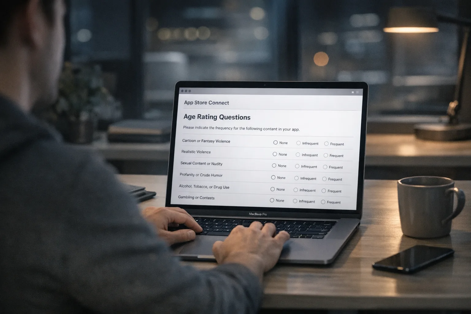 Developer reviewing updated App Store age rating questions in App Store Connect