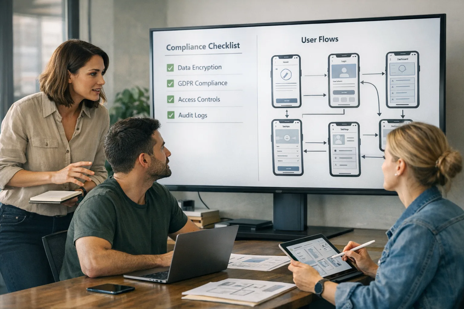 Product team aligning on age-aware UX and compliance tasks