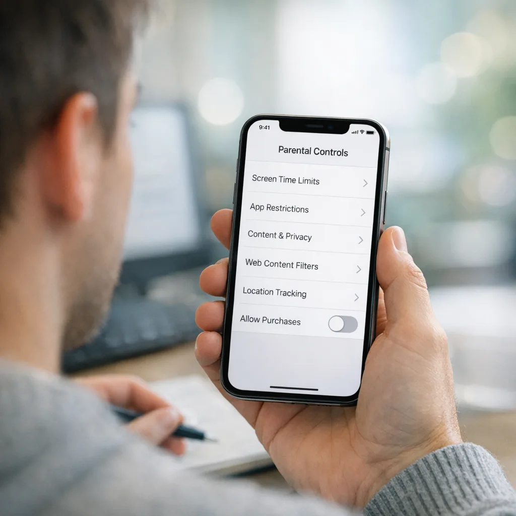 QA tester validating parental controls on iPhone