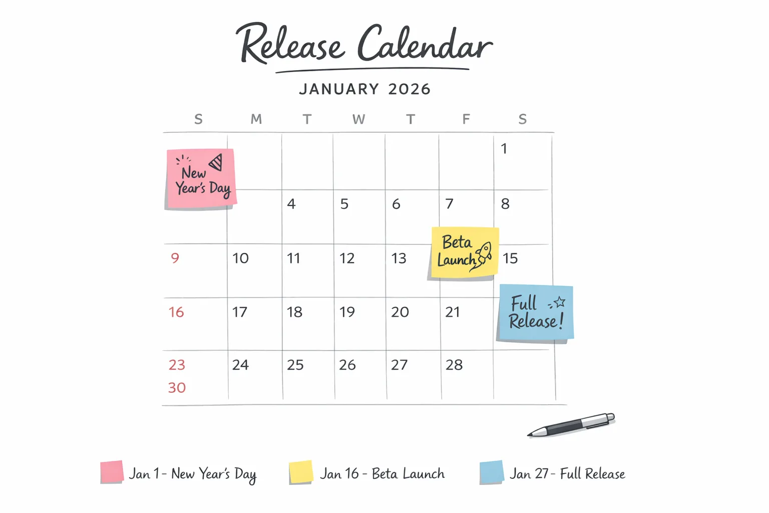 January 2026 release calendar with policy deadlines
