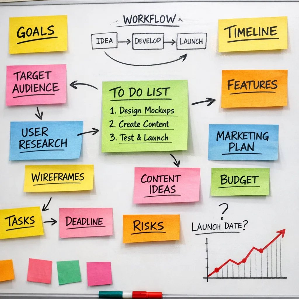 Whiteboard with age rating planning notes and tiers