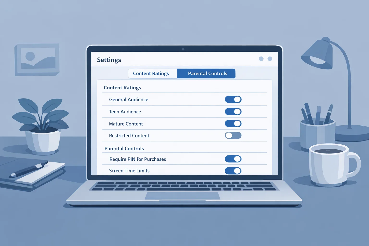 Illustration of a generic app dashboard with content rating settings