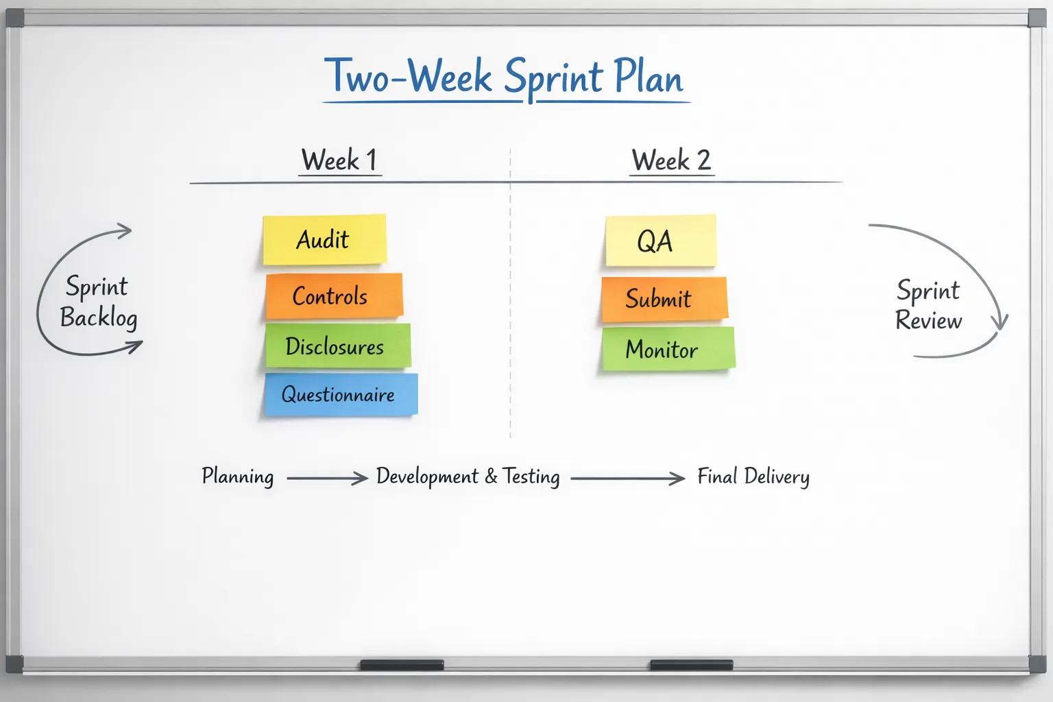 Illustration of a two-week sprint plan for App Store compliance