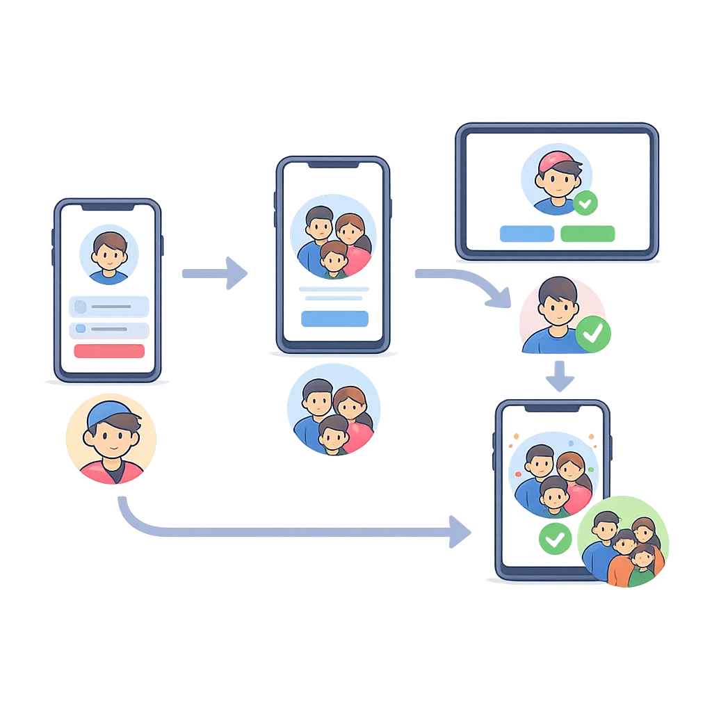 Illustration of teen onboarding and parent consent flow