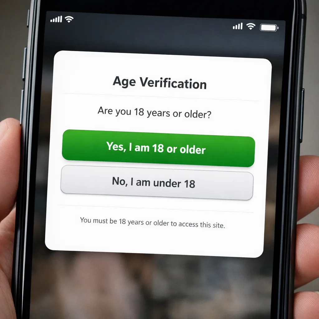 Phone screen with age confirmation and parent request options