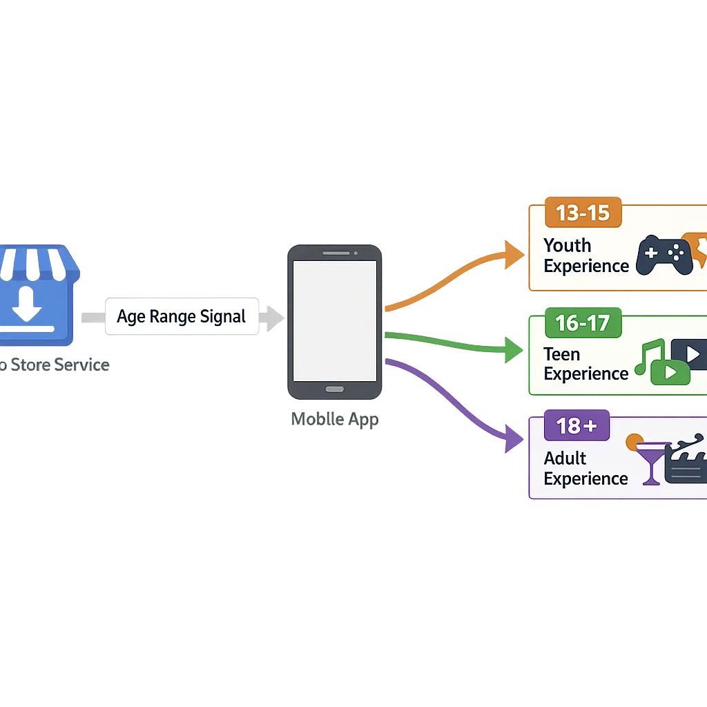 Concept diagram of an app using an age range signal to tailor experiences