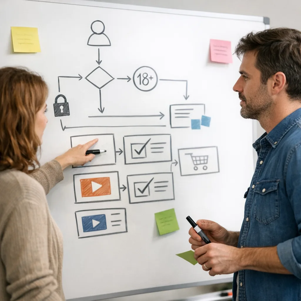 Whiteboard mapping of an age-gated user journey and consent gates
