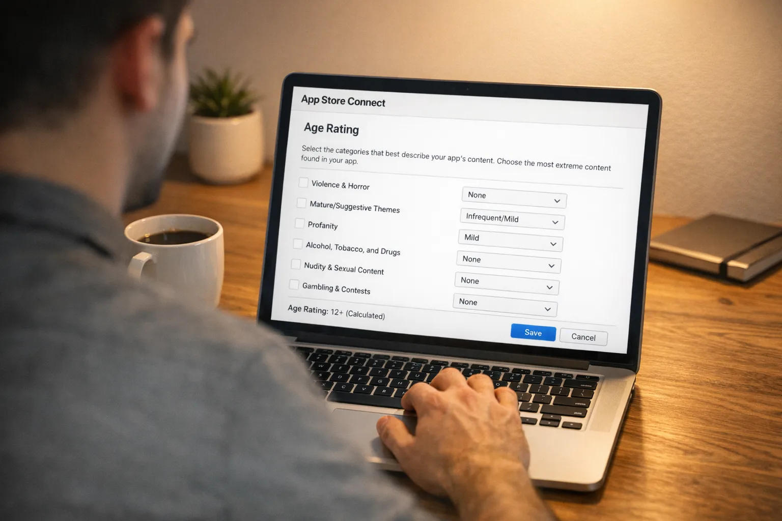 Developer answering App Store Connect age rating questionnaire