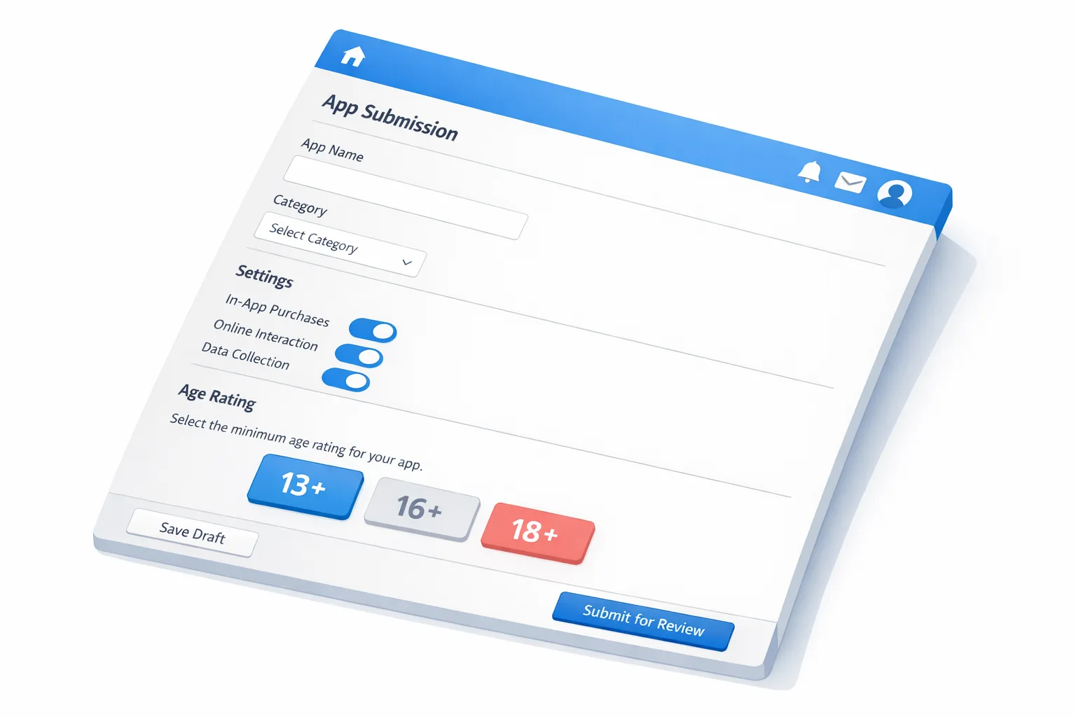 Illustration of a submission dashboard with age rating tiers