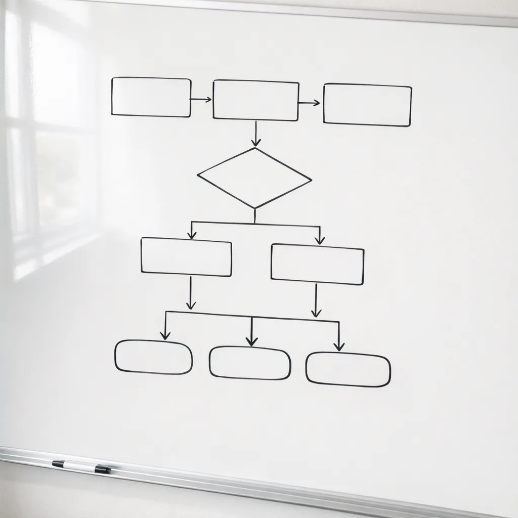 Whiteboard flowchart depicting rating decisions for UGC, messaging, and ads