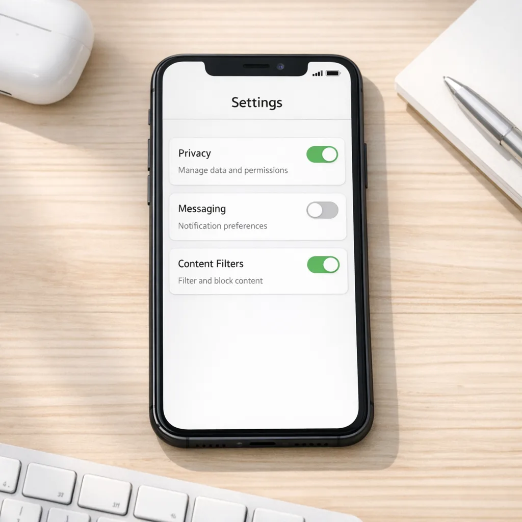 Phone settings screen with privacy and messaging toggles