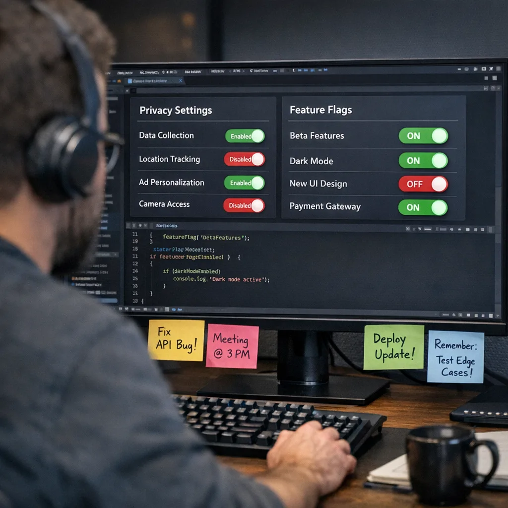 Developer reviewing age-based feature flags and privacy settings