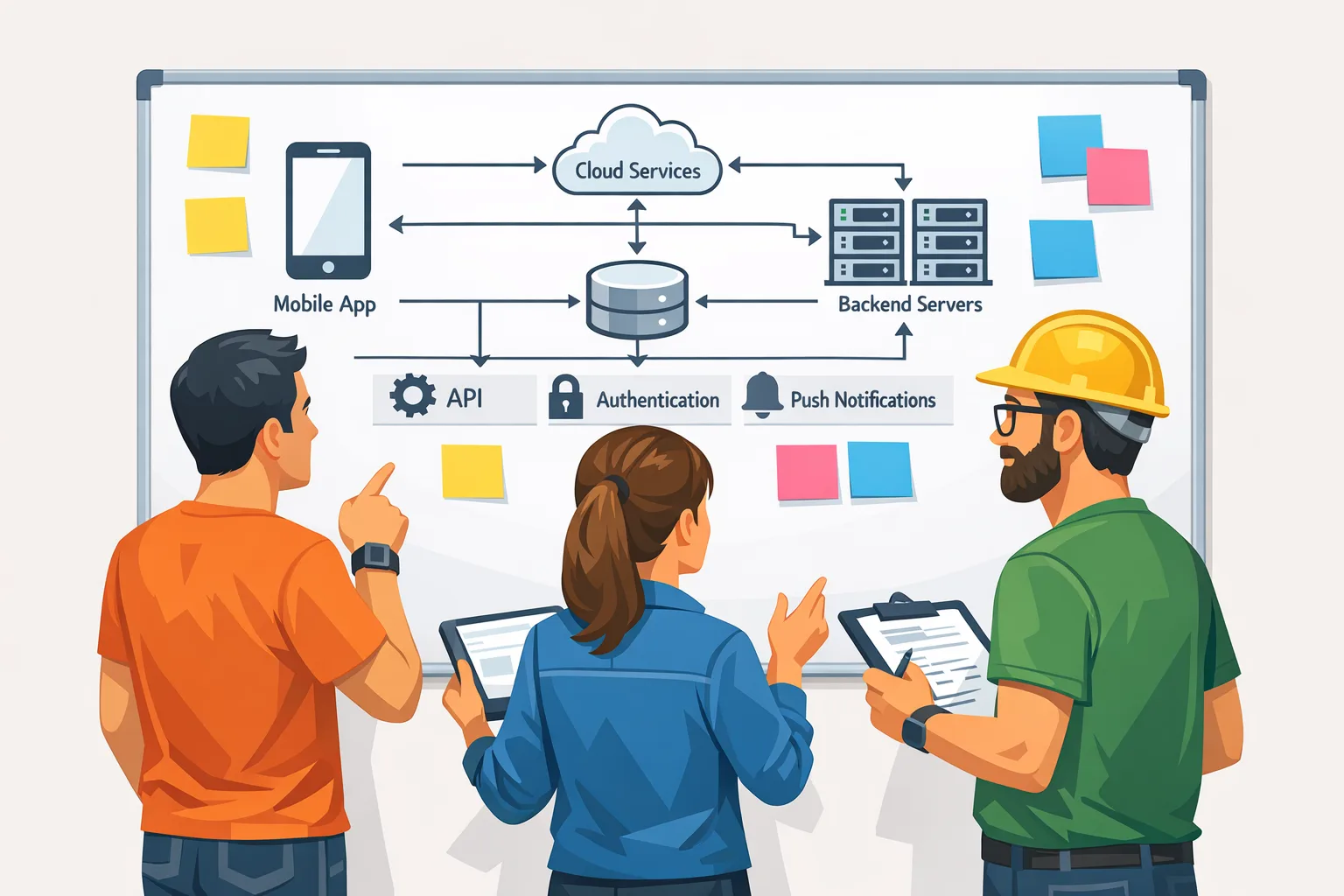 Product and engineering team mapping age verification architecture on a whiteboard