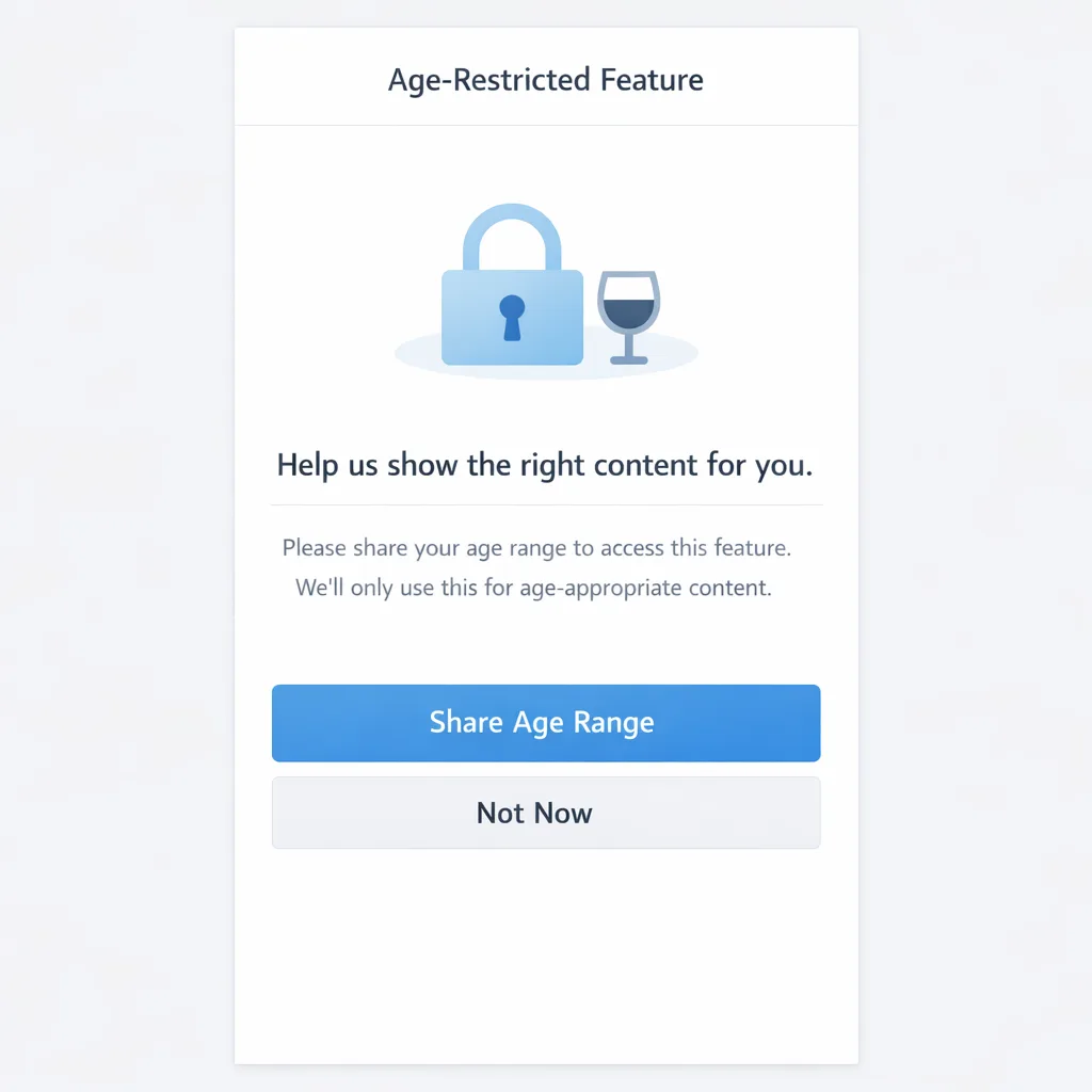 Age gate UI with clear choices and short rationale