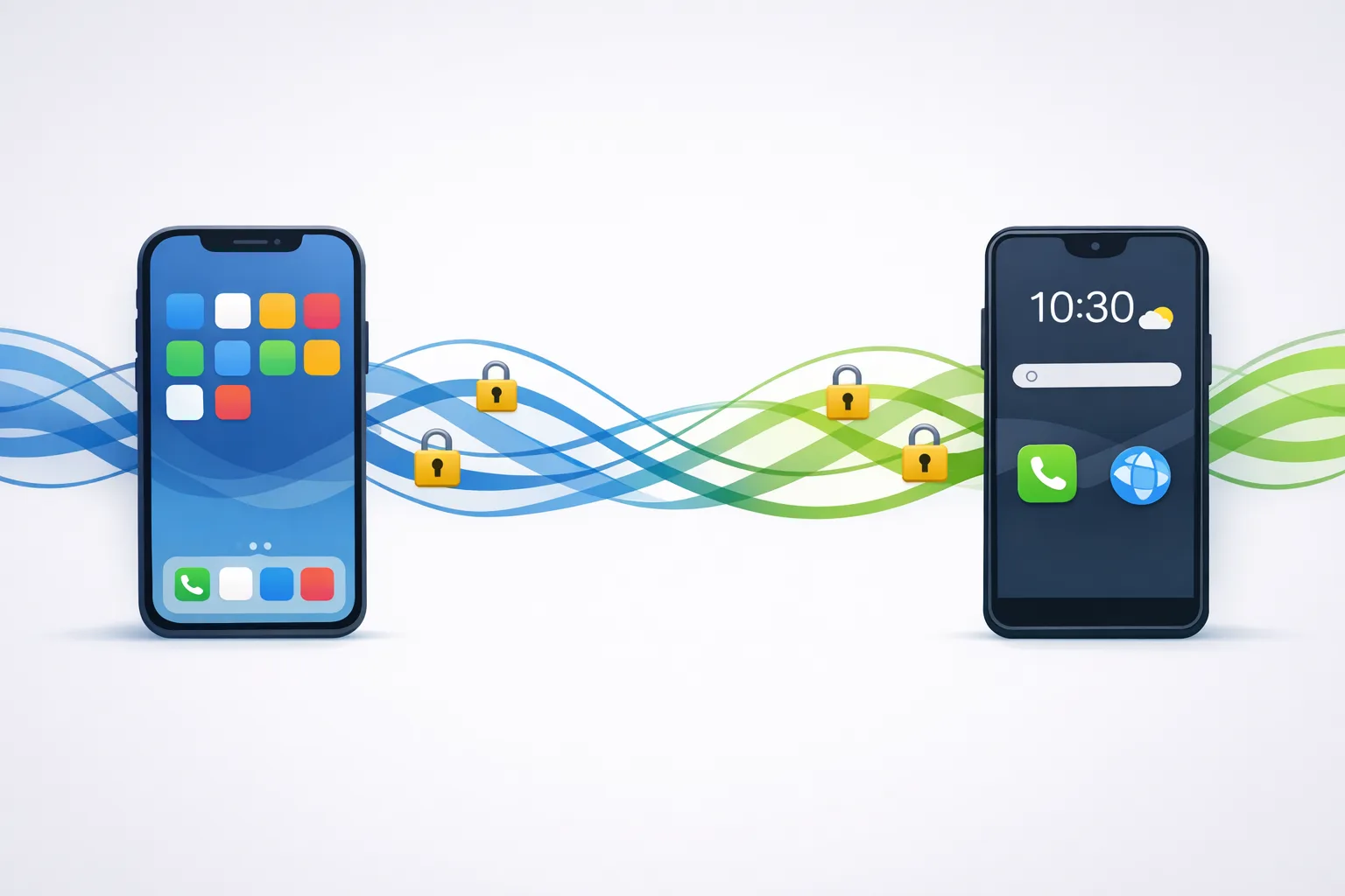 Illustration of cross-platform app data transfer between iOS and Android
