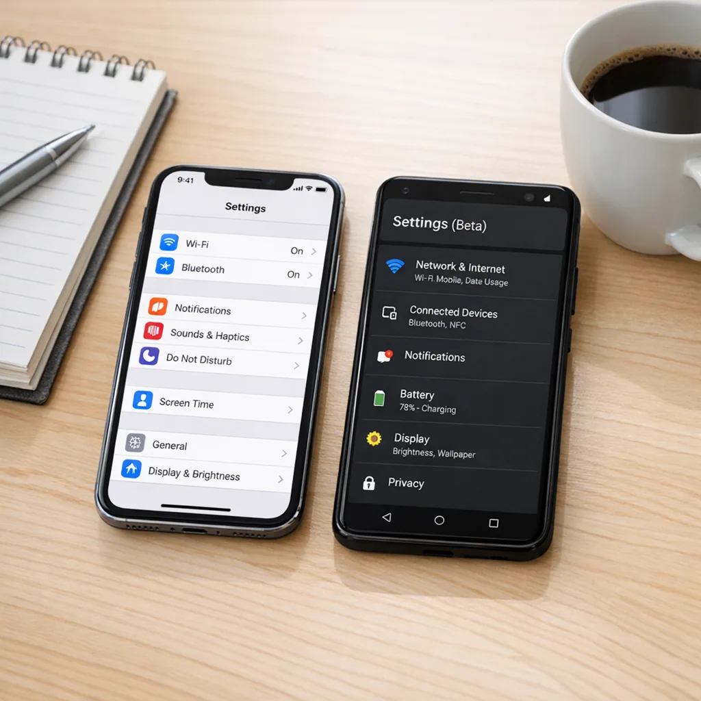 Generic iOS and Android phones side by side showing settings screens