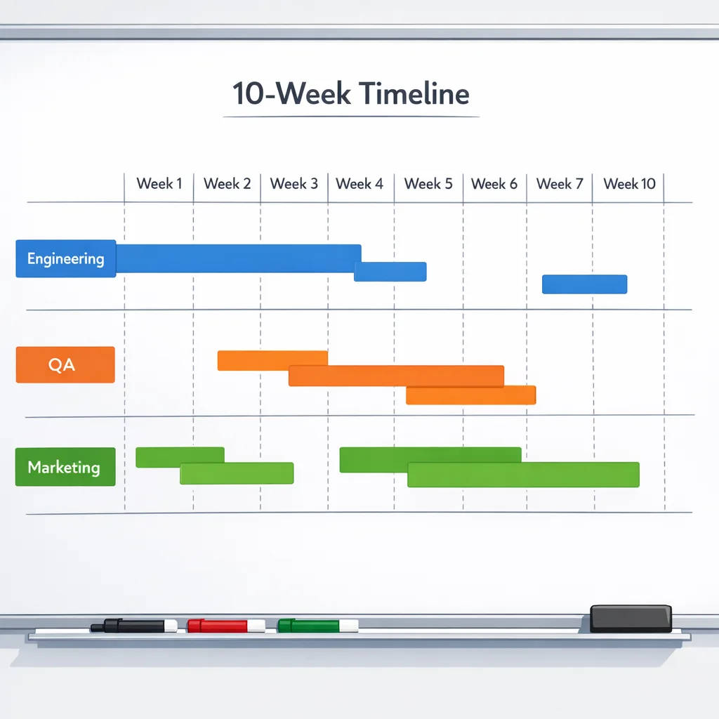 A 10-week shipping timeline across teams