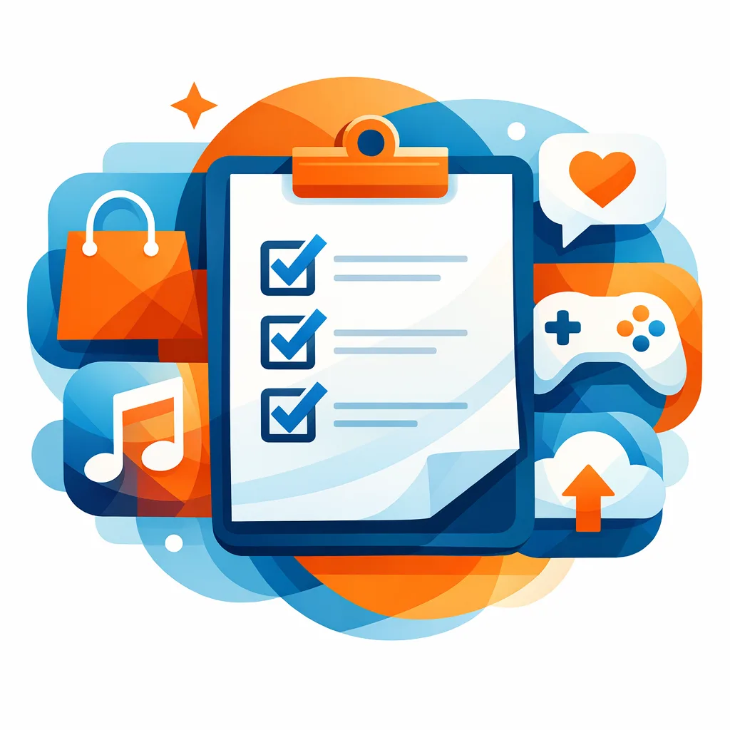 Illustration of a shipping checklist over app store icons