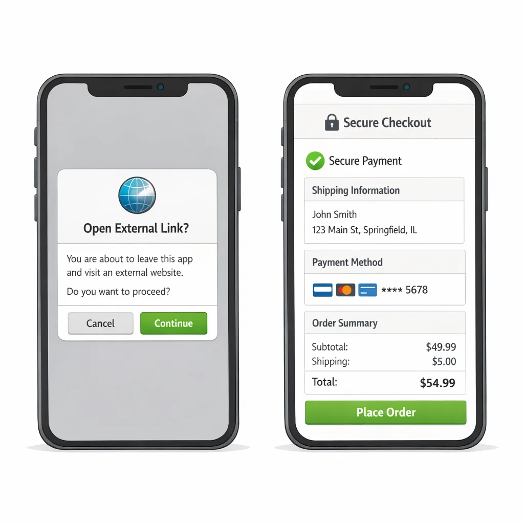 Google Play external link interstitial and external checkout concept
