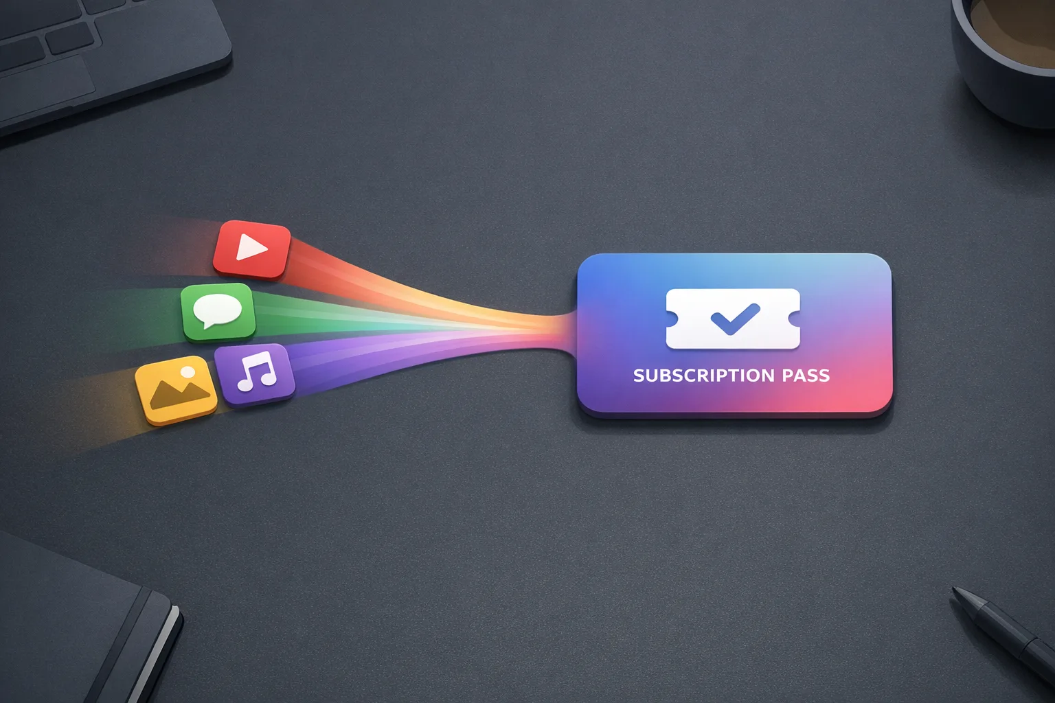 Illustration of multiple apps unified under one subscription bundle