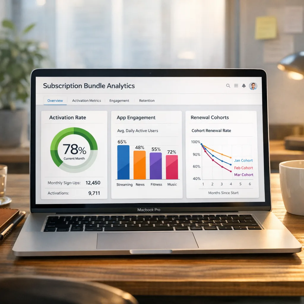 Analytics dashboard monitoring bundle conversion and retention