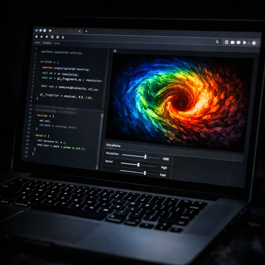 Laptop showing a browser-based GPU visualization and code