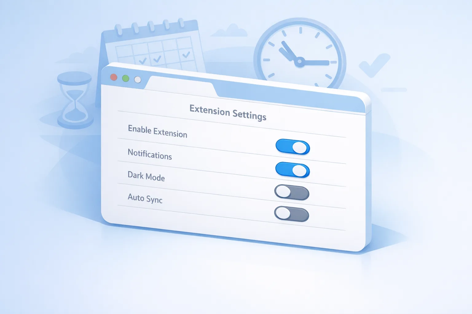 Illustration of a browser extension control panel with deadline context