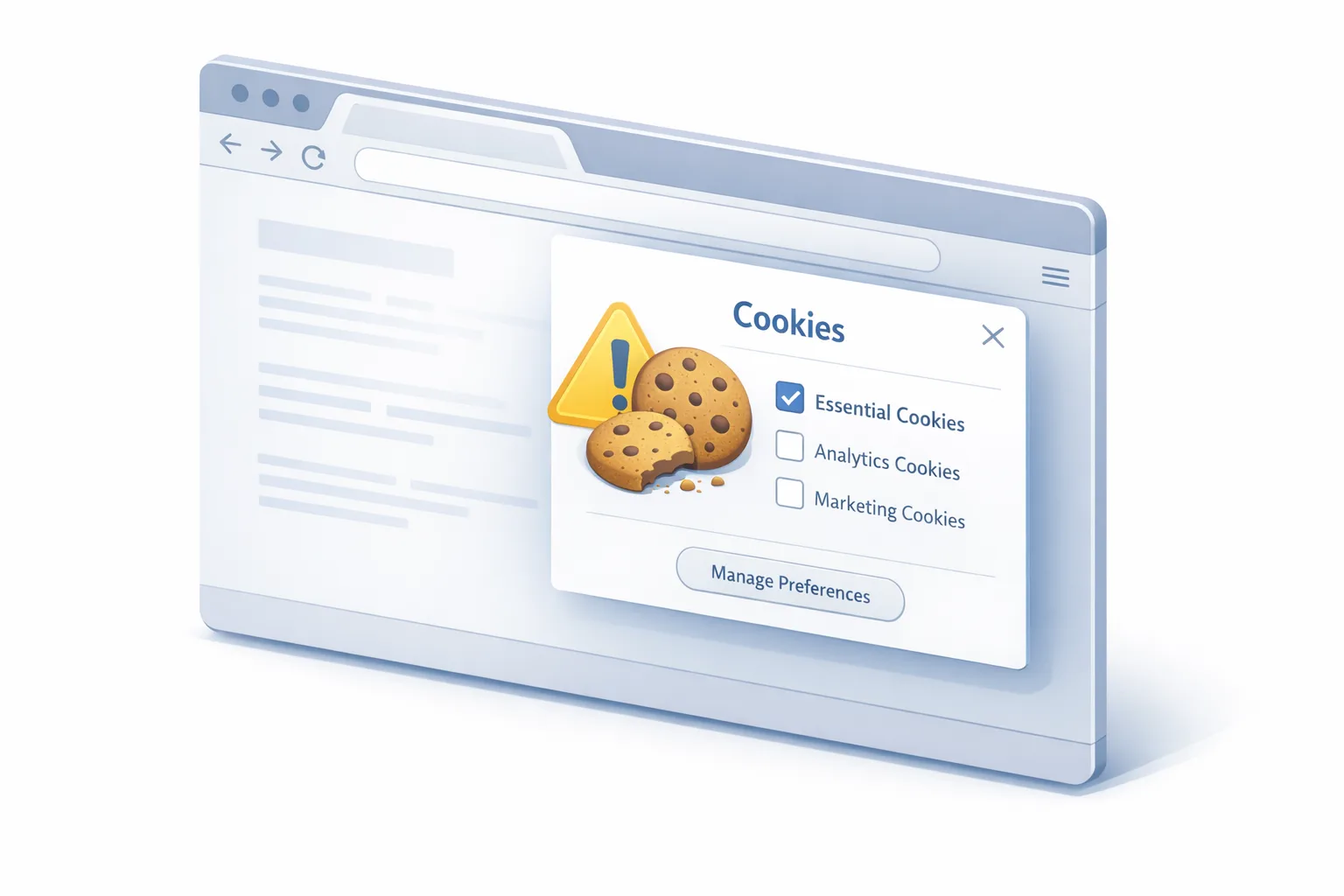 Illustration of browser cookies panel with warnings