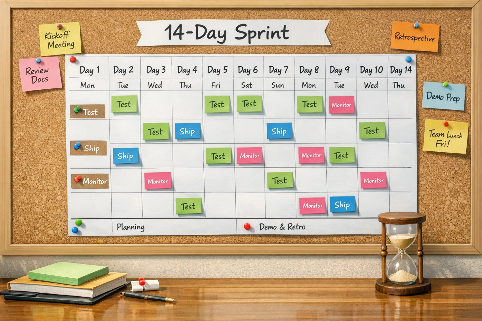 Illustration of a 14-day sprint calendar for Chrome releases
