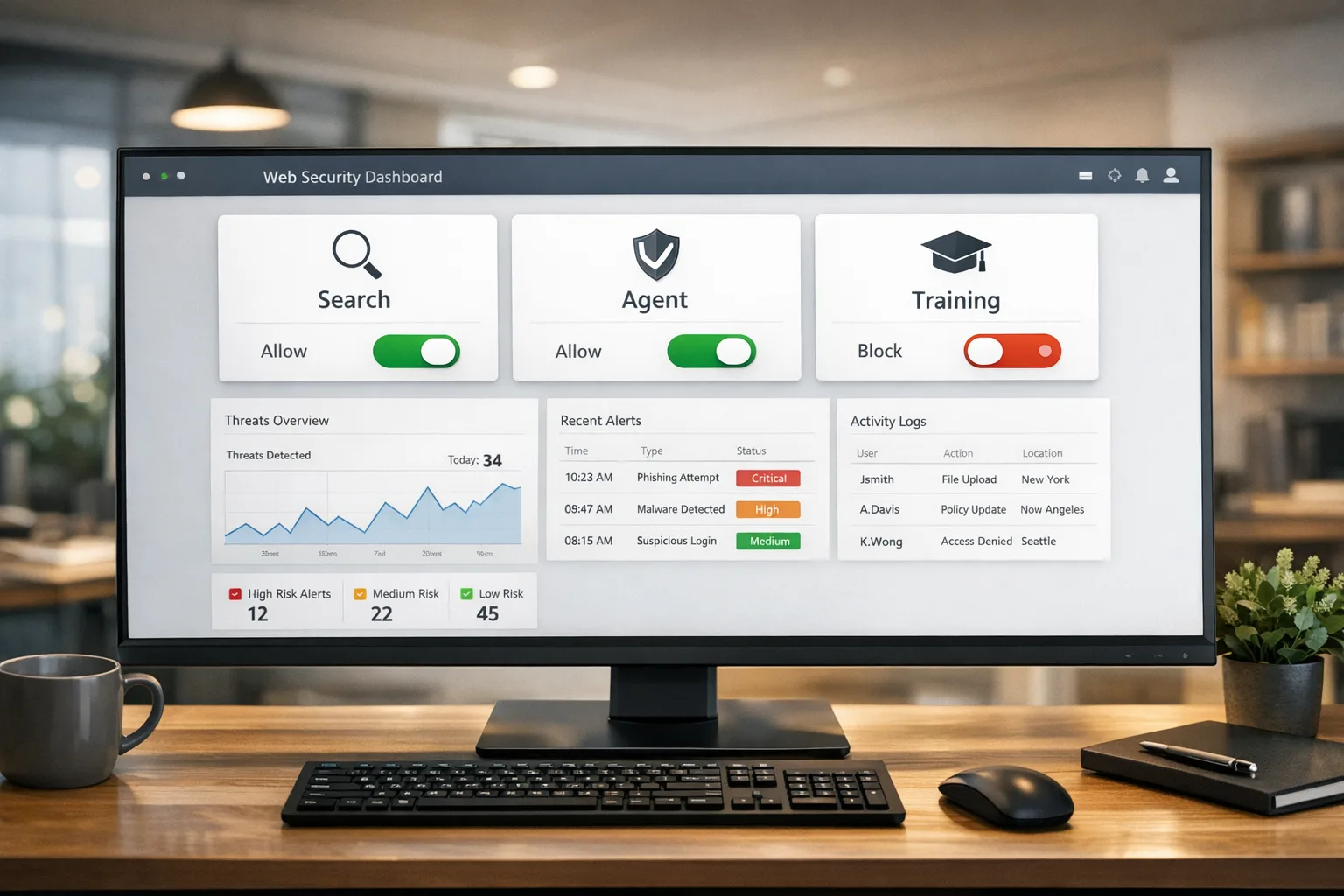 Cloudflare-style dashboard with AI crawler categories and toggles
