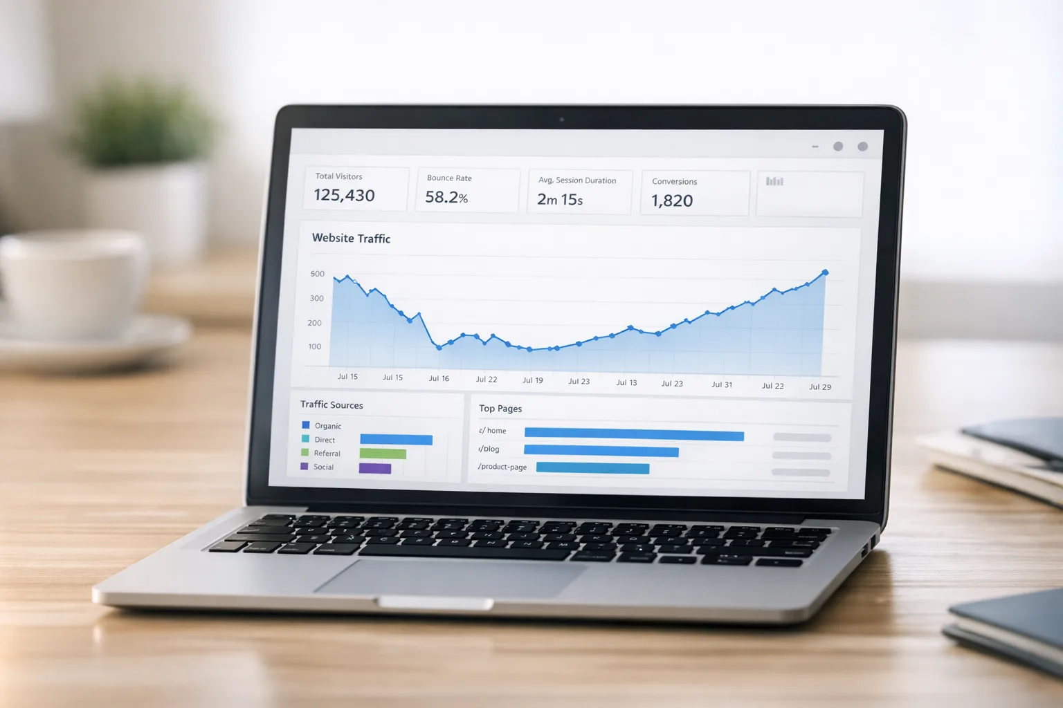 Analytics graph showing a dip and recovery trend after a core update