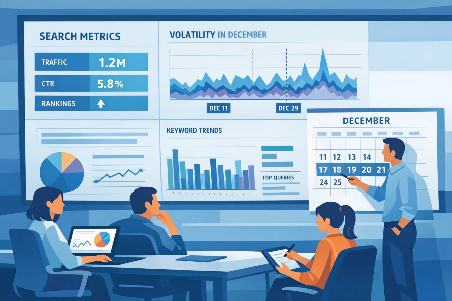 SEO team reviewing December core update volatility and timeline