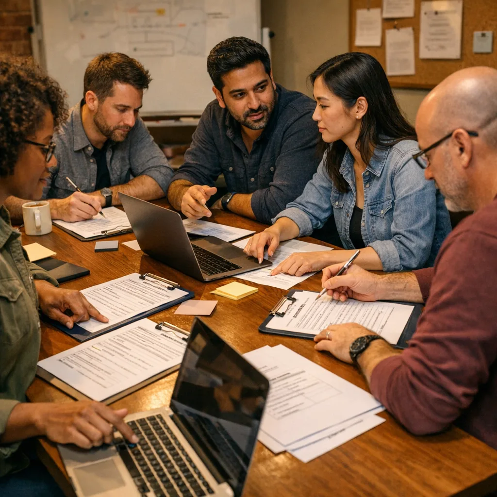 Team running a tabletop AI compliance drill