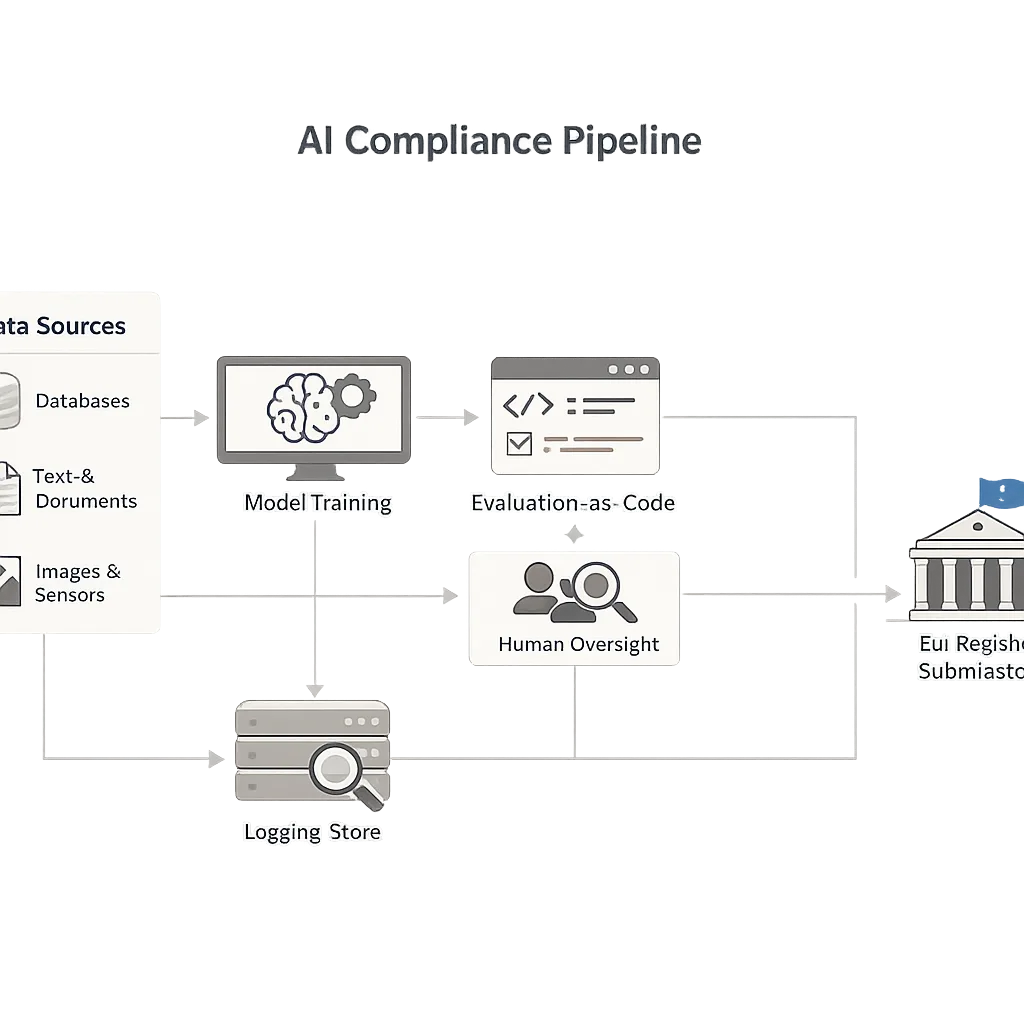 AI compliance pipeline diagram with oversight and logging