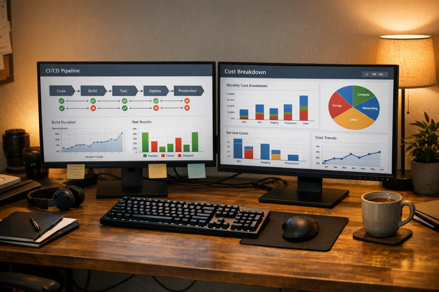 CI/CD dashboards and cost breakdown on developer monitors