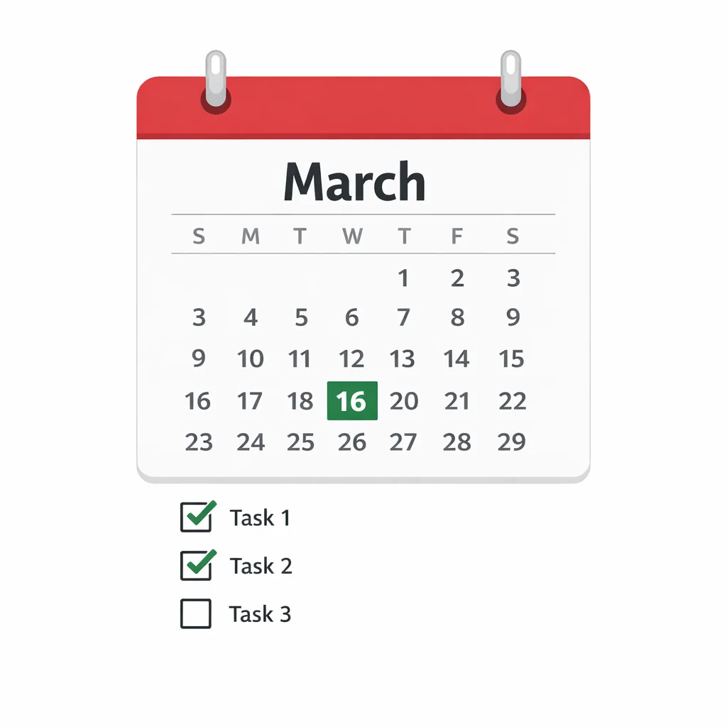 Checklist illustration with March 16 highlighted for runner upgrades