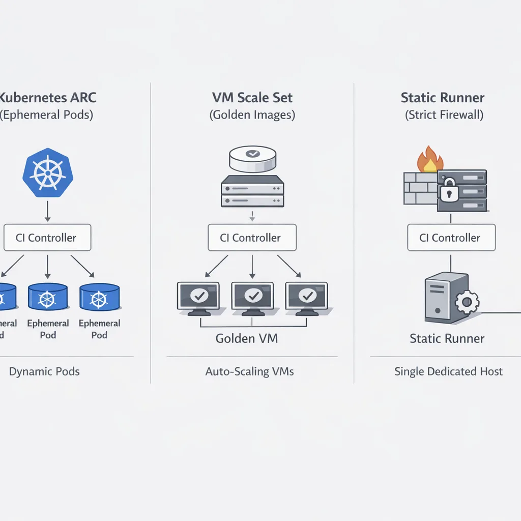 Three architectures for self‑hosted GitHub Actions runners